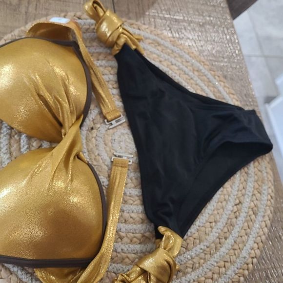 Boutique quality sexy halter bikini brNd new bandage shiny bordered bikini set b - Picture 2 of 5